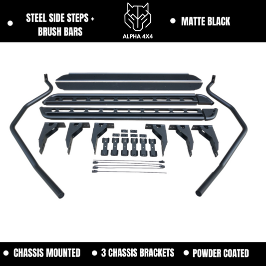 Alpha 4WD Steel Side Steps + Brush Bars for Toyota Hilux N70 2005 - 2015