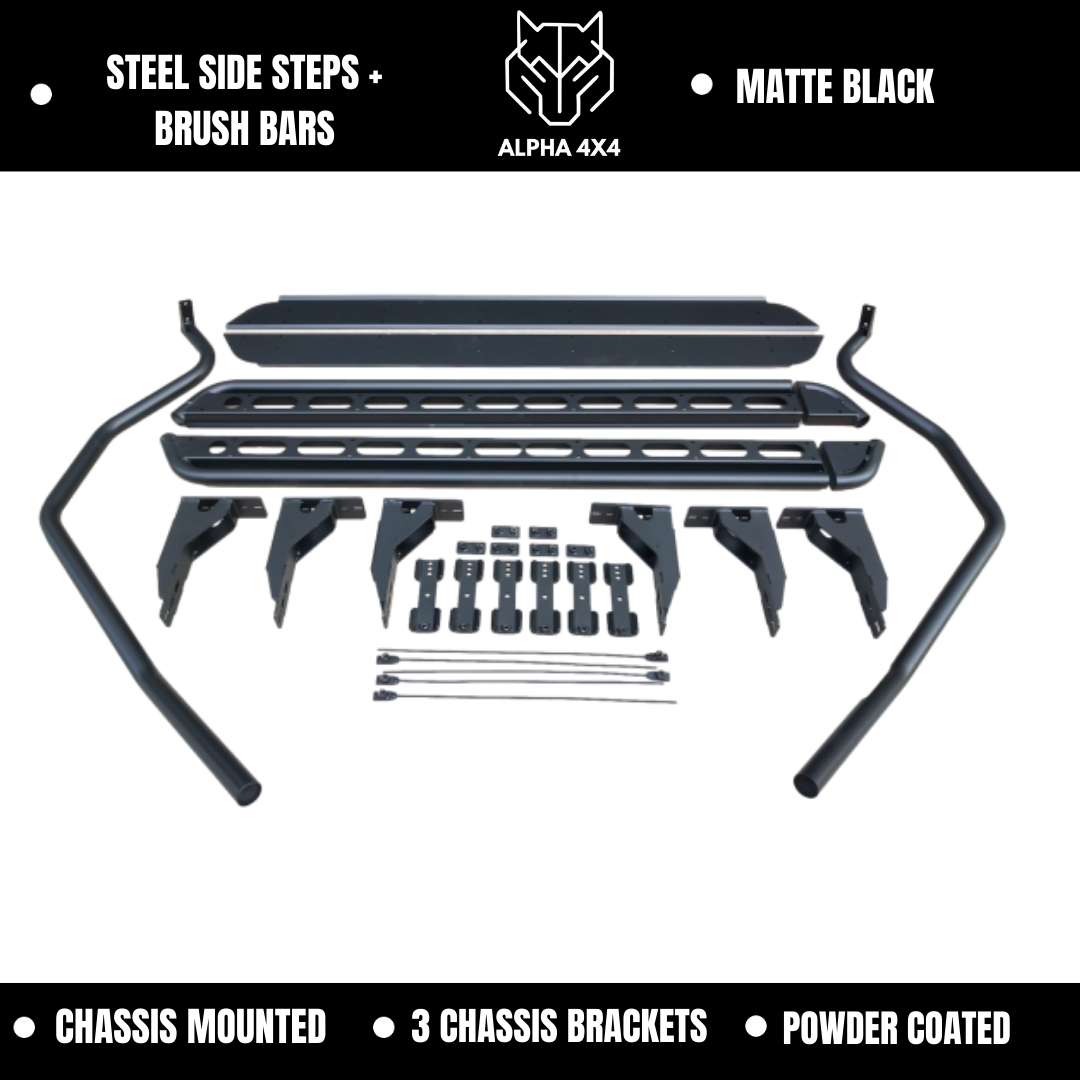Alpha 4WD Steel Side Steps + Brush Bars for Holden Colorado RG 2012 - 2019