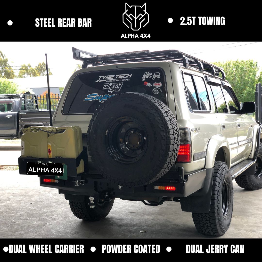 Alpha 4WD steel Rear Bar dual wheel dual jerry can for Toyota Landcrui ...